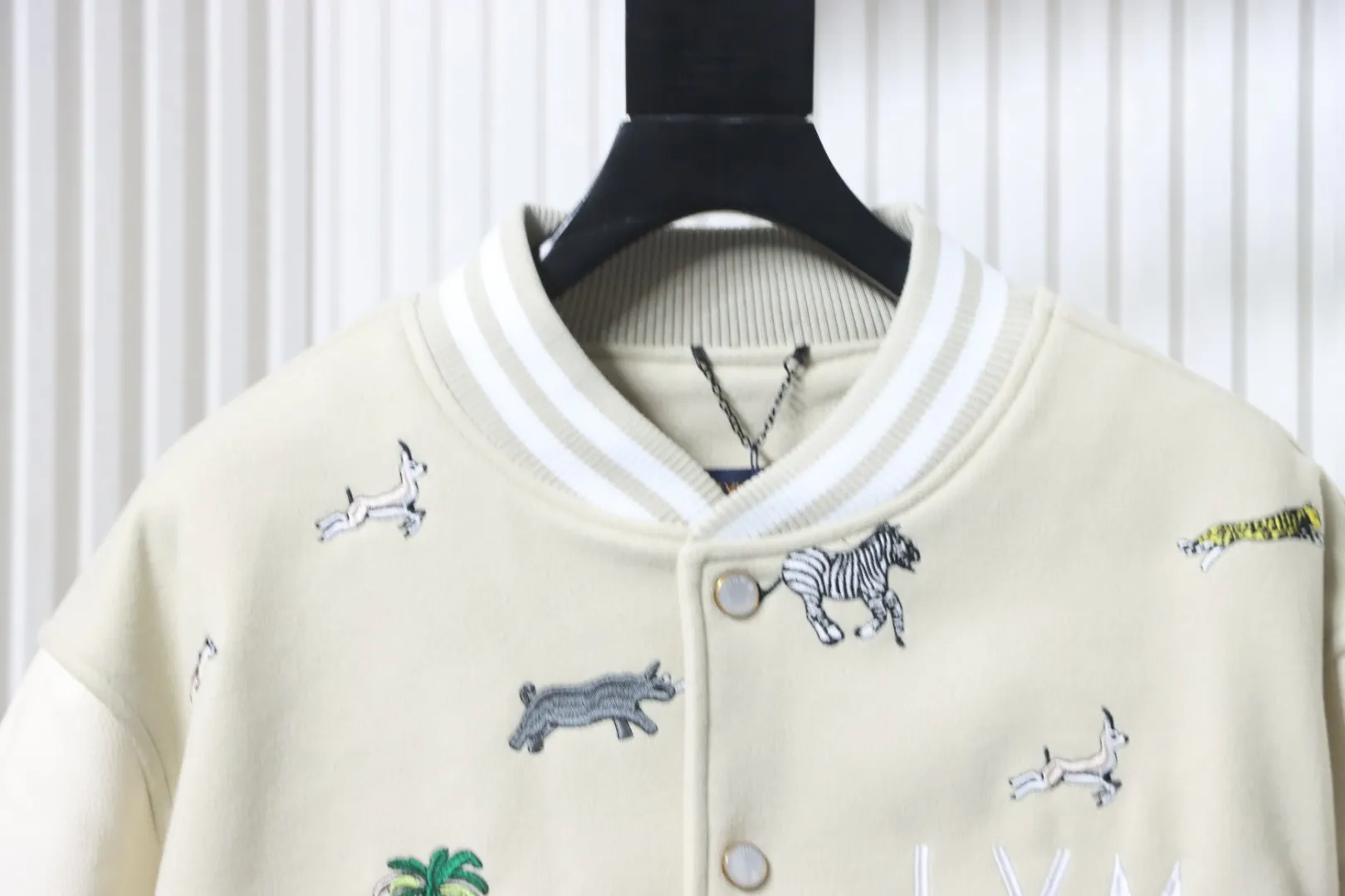Zoo Embroidered Varsity Jacket - Neckline