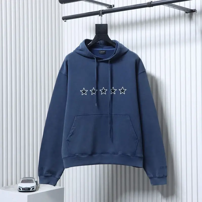 26ss Retro Blue Five-Pointed Star Signature Hoodie
