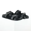 Aquafarbene, flache Wildleder-Flip-Flops mit runder Zehenpartie, schwarz