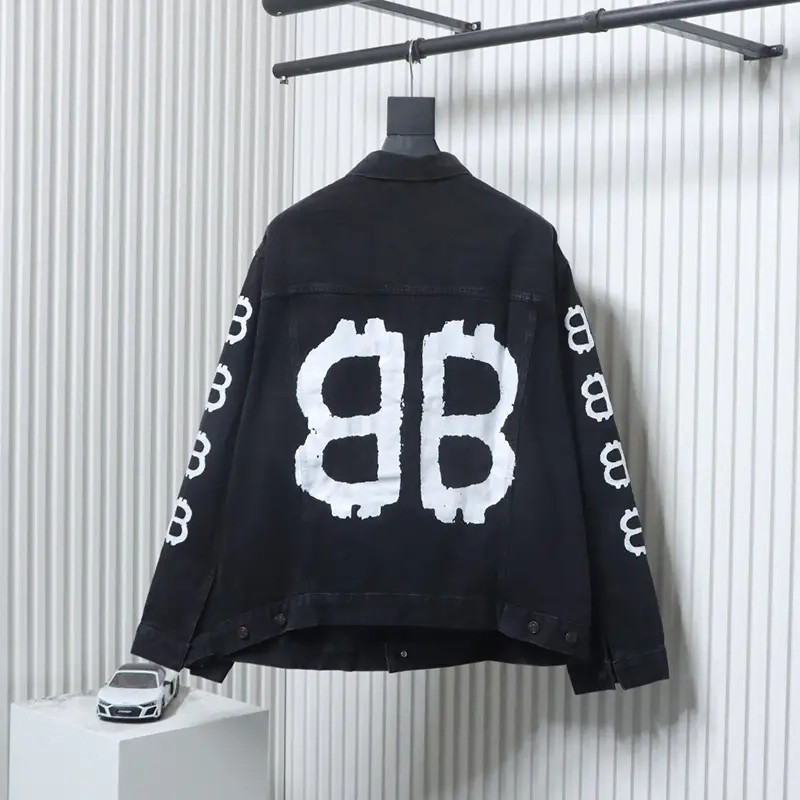 B Hand-Painted Graffiti Logo Denim Jacket