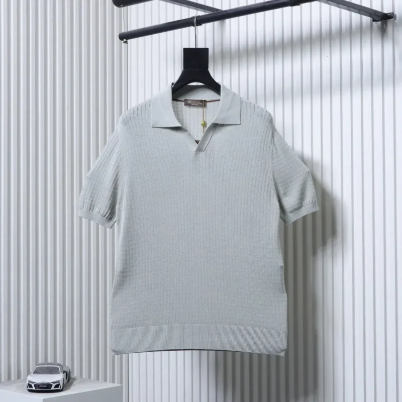 Bamboo Texture Knit Polo T-Shirt