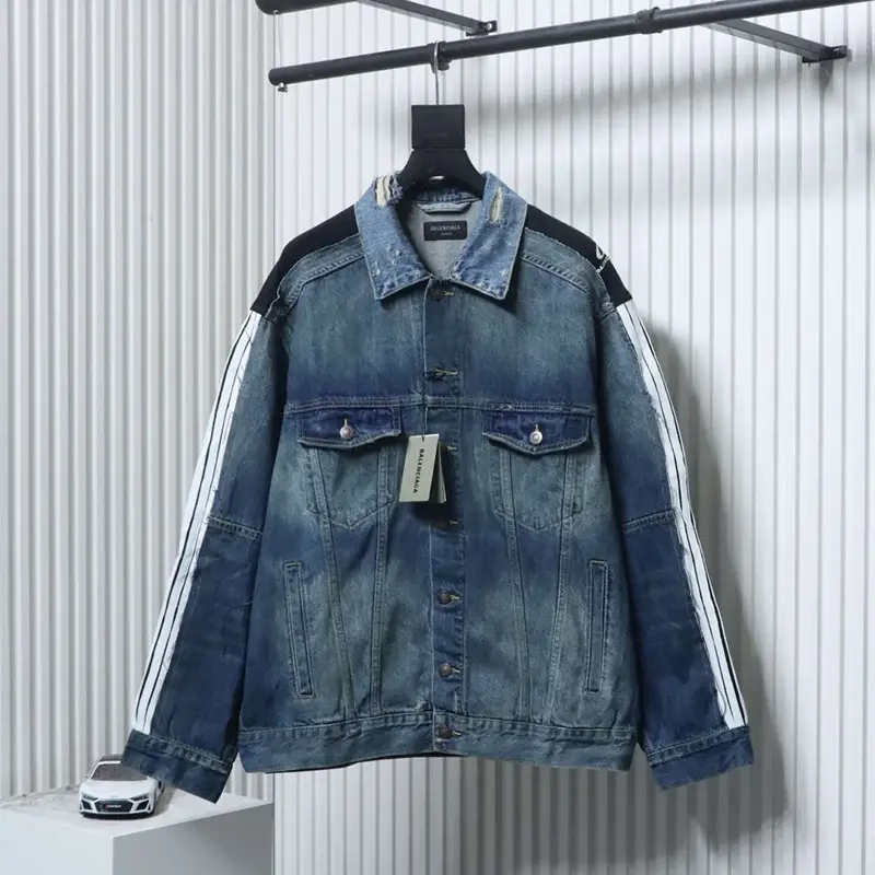 Circular Embroidered Ribbon Patchwork Distressed Denim Jacket