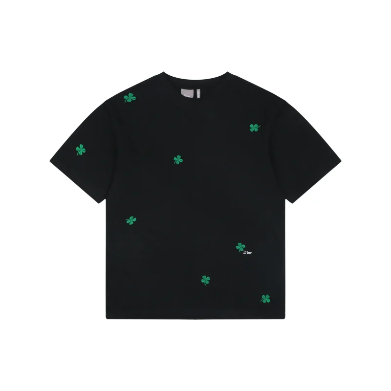 Dispersed Clover Embroidered Dropped Shoulder T-Shirt