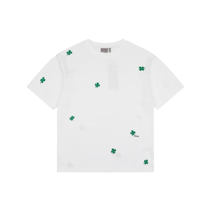 Dispersed Four-Leaf Clover Embroidered T-Shirt
