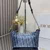Hobo chain handbag, denim blue. Dimensions: 28.5 x 14.5 x 10 cm (Length x Height x Width)