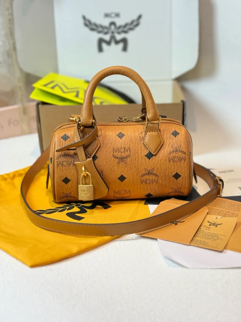 MCM Mini Boston Bag, Brown
