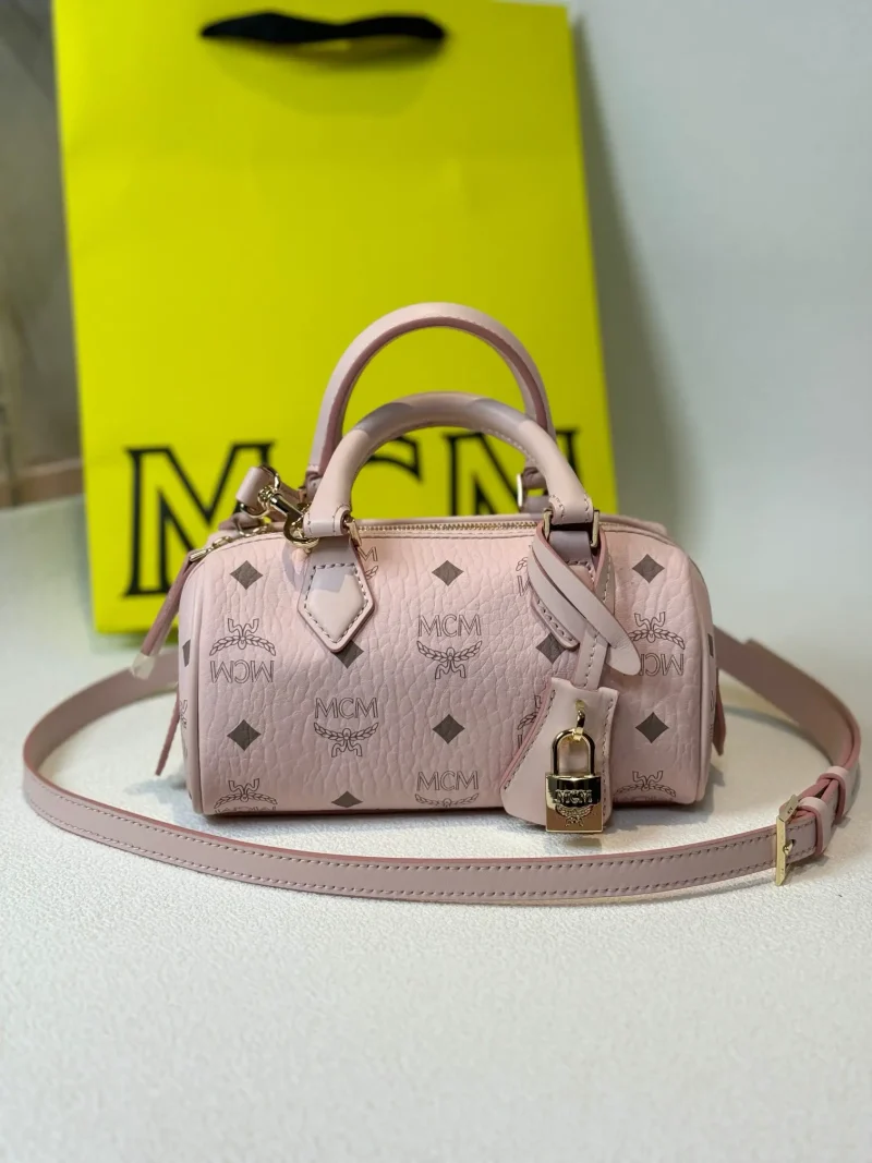 MCM Mini Boston Bag Smog Powder