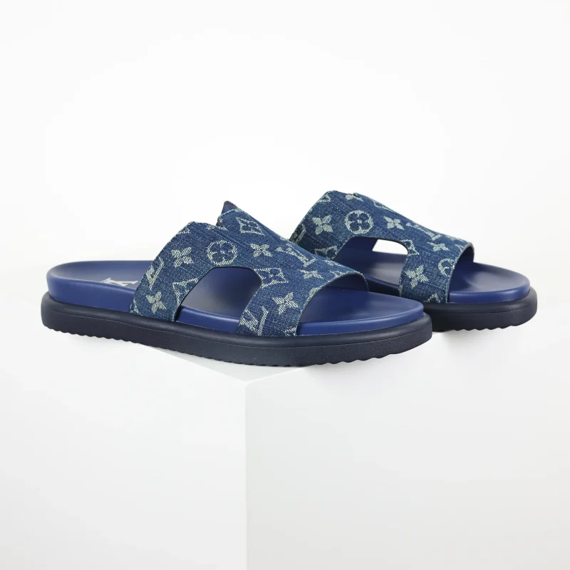 Miami-Mules aus blauem Denim mit Monogrammstickerei6