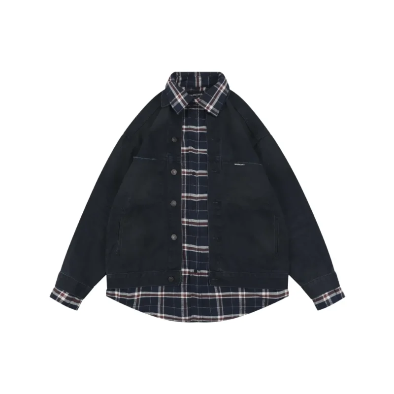 Plaid Patchwork Deconstructed Denim Jacket