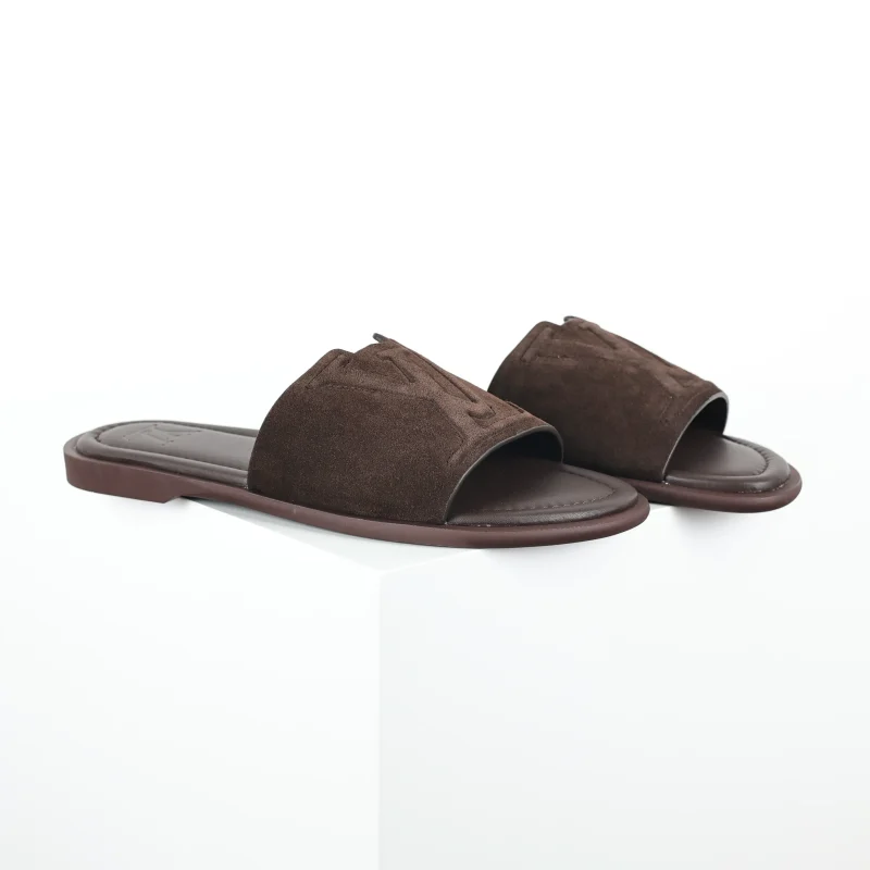 Cow leather round-toe sandals, dark brown