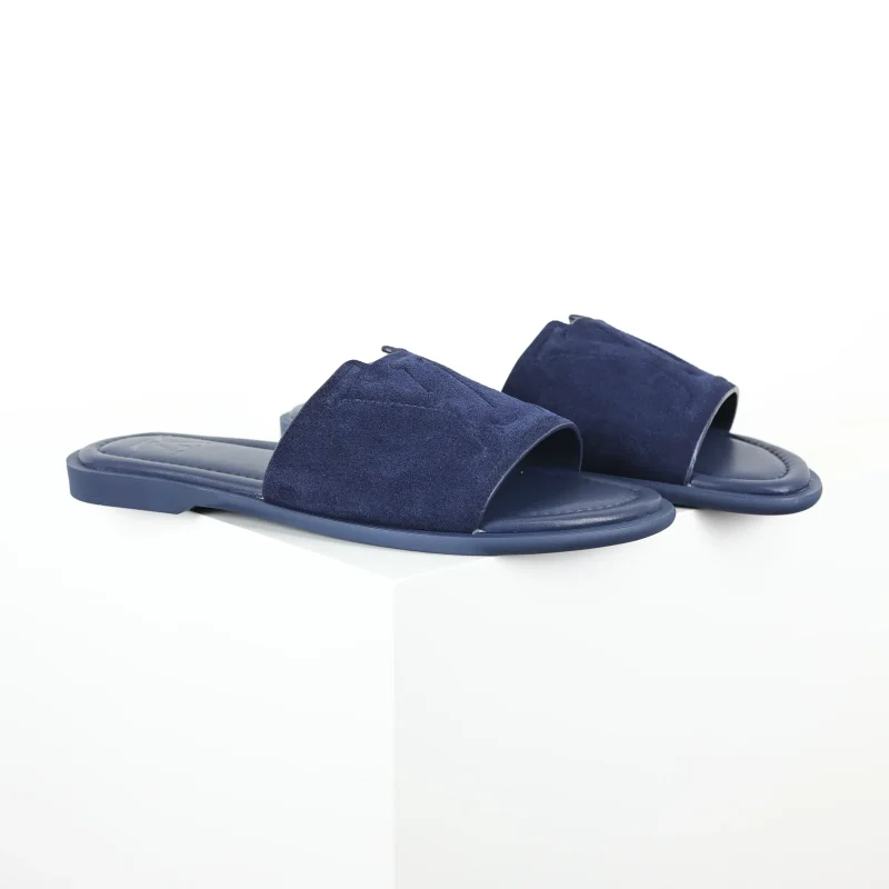 Men's Blue Round-Toe Leather Sandals