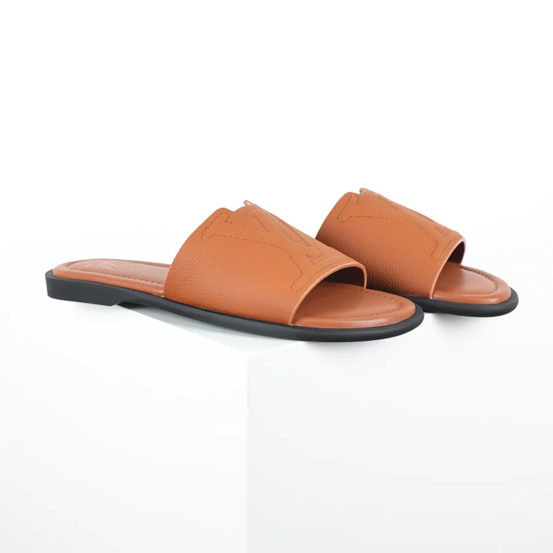 Portofion cowhide leather slippers, men's, brown