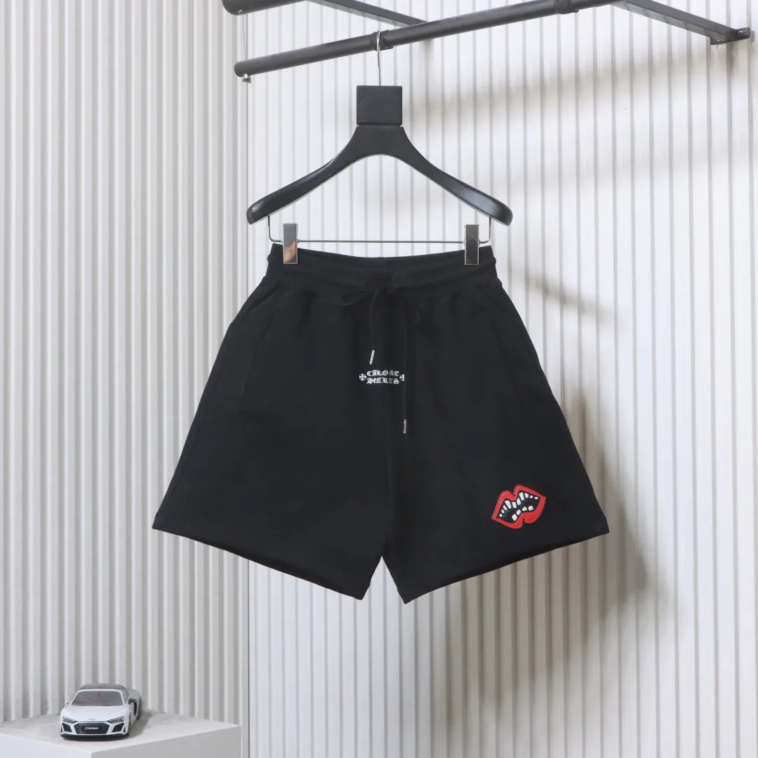 Red Mouth Embroidered Shorts - Front Black