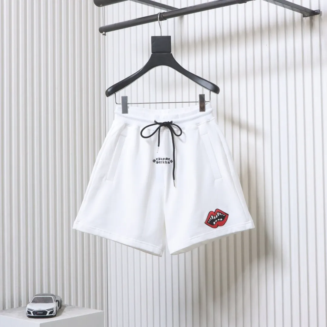 Red Mouth Embroidered Shorts - Front View