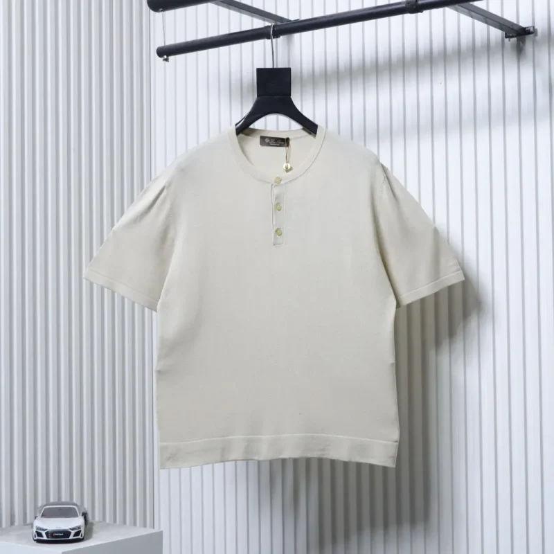 Silk Henley Knit T-Shirt