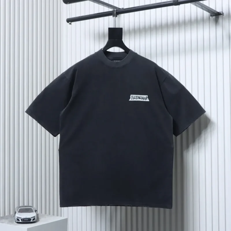 Tape Logo Distressed Cotton T-Shirt