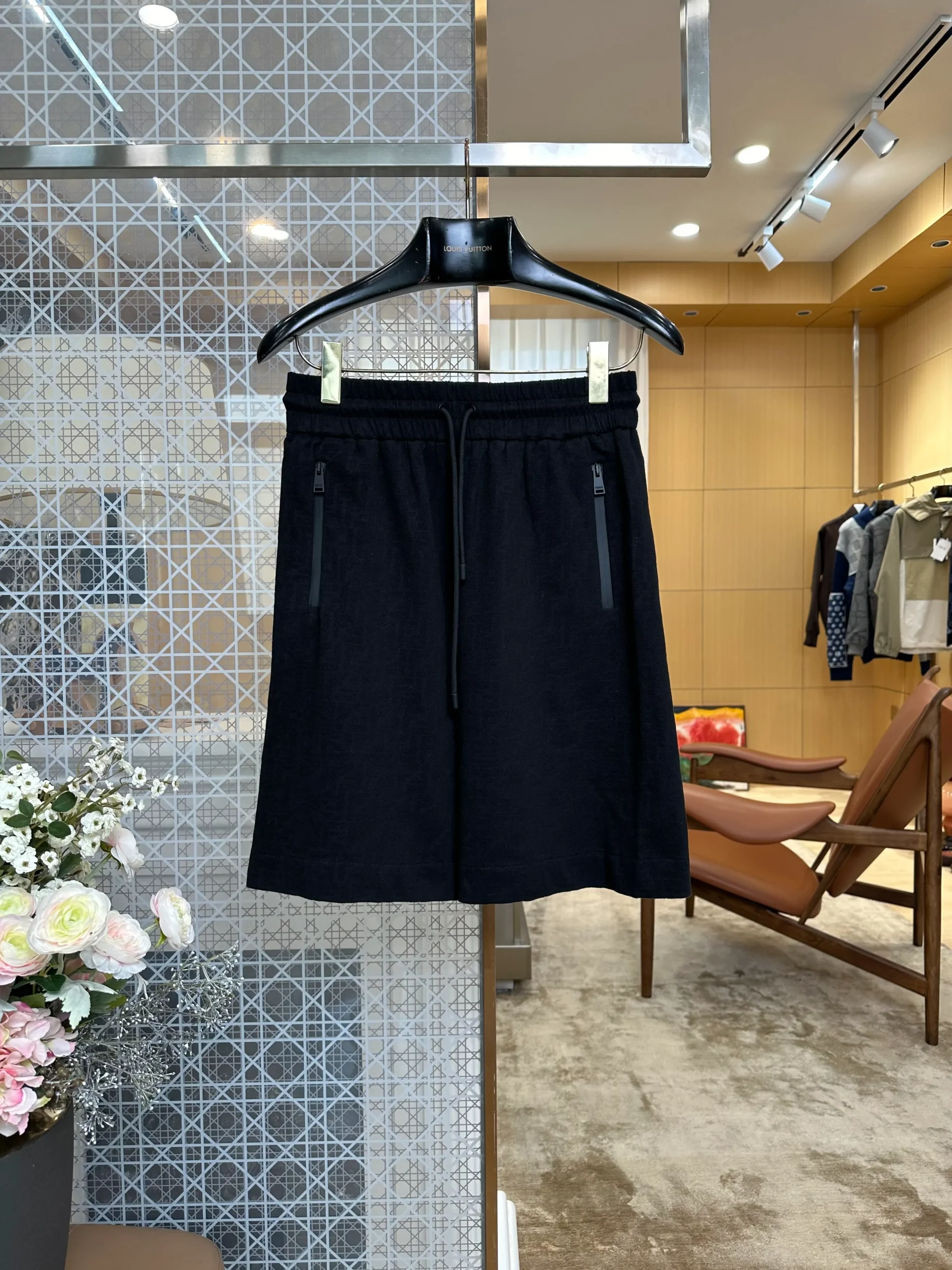 Textured Casual Shorts with Zipper Pockets - Front View