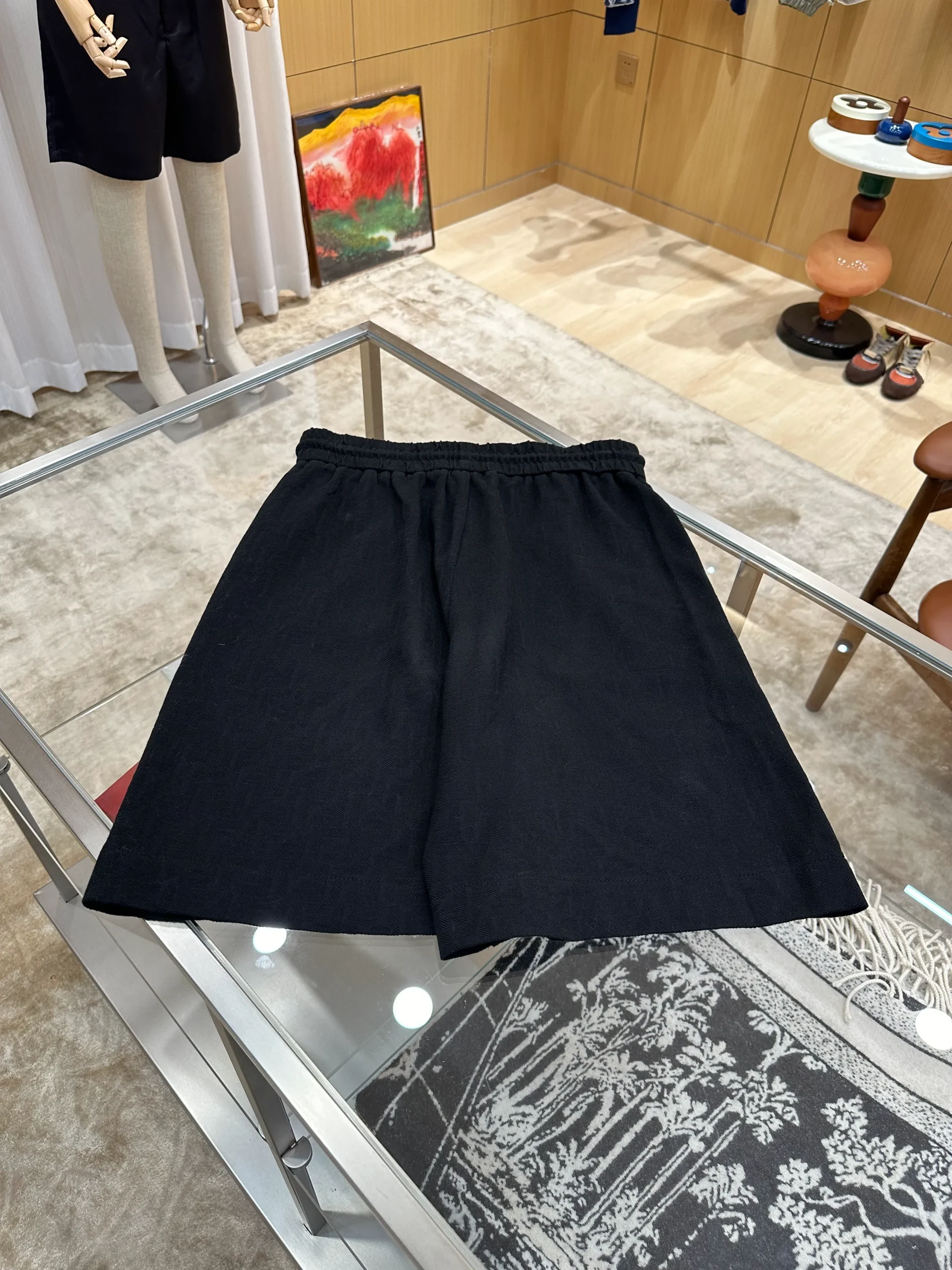 Textured Casual Shorts with Zipper Pockets - Rear View Horizontal