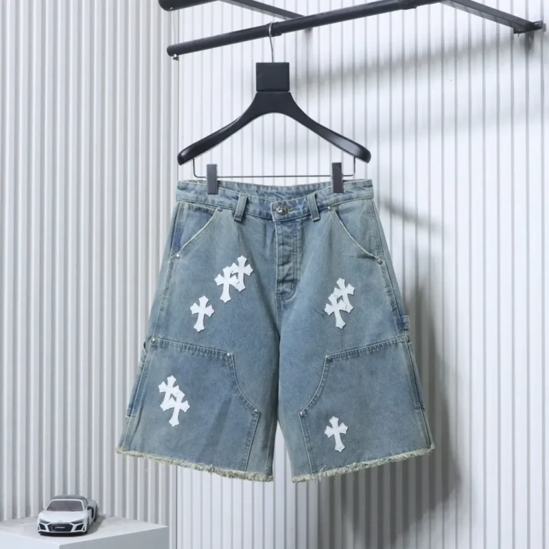 White Cross Patch Denim Shorts