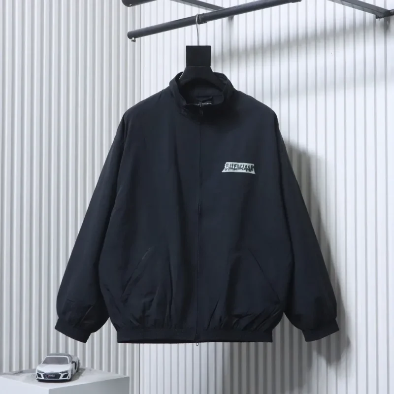 White Tape Print Windbreaker