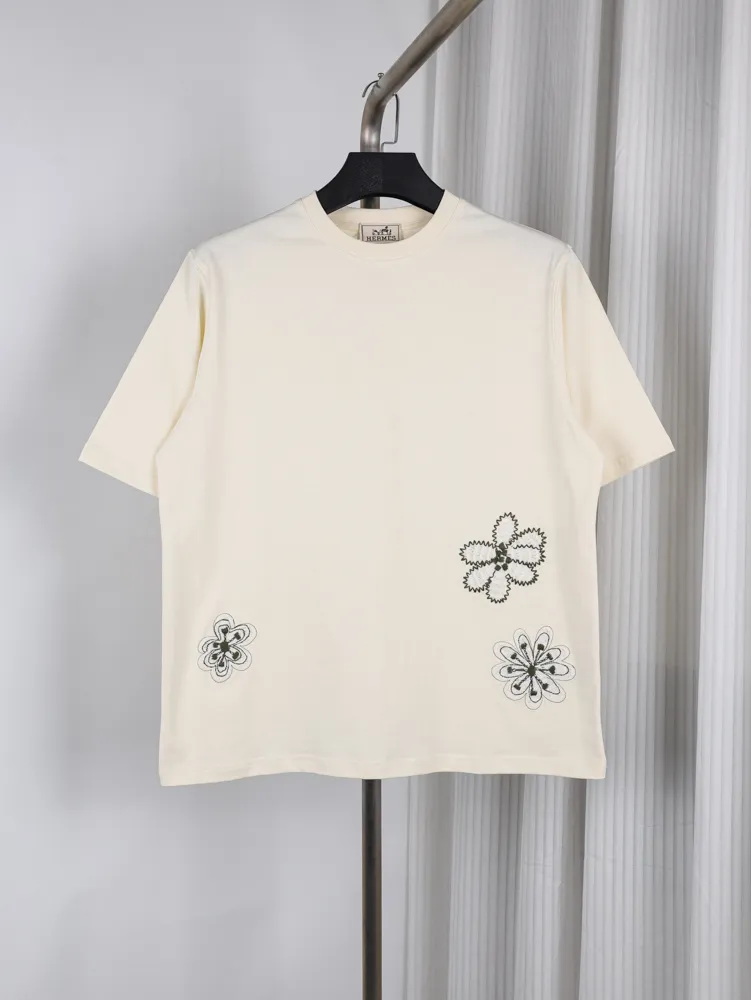Wool Openwork Embroidery Crew Neck T-Shirt
