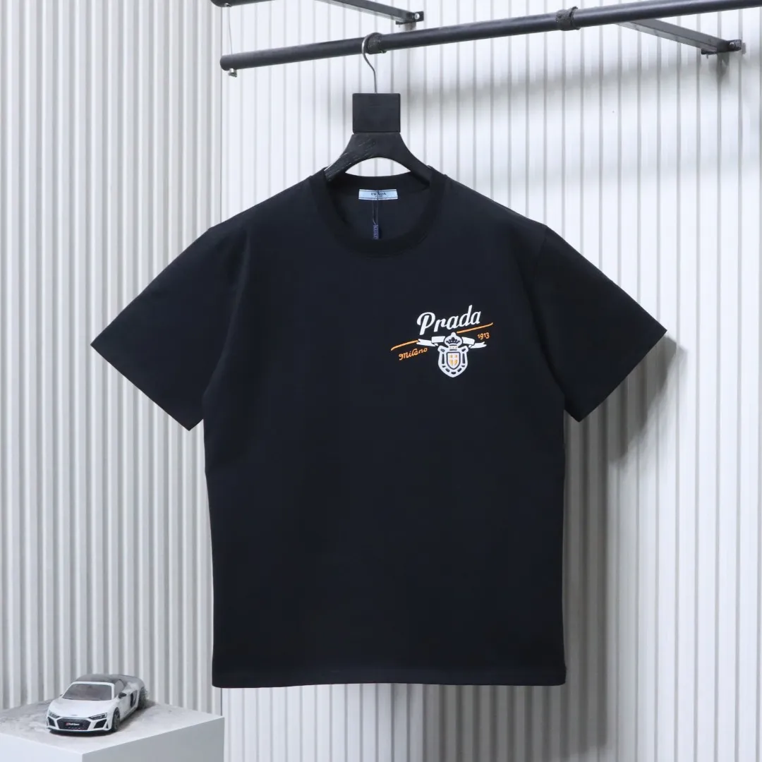Badge Logo Embroidered Short Sleeve T-Shirt - Front View Black