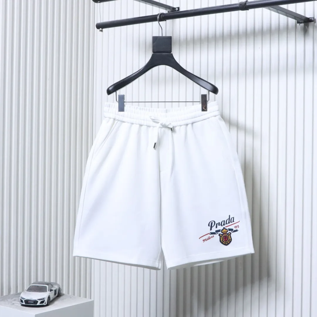 Badge and Letter Embroidered Knit Shorts - Front View White