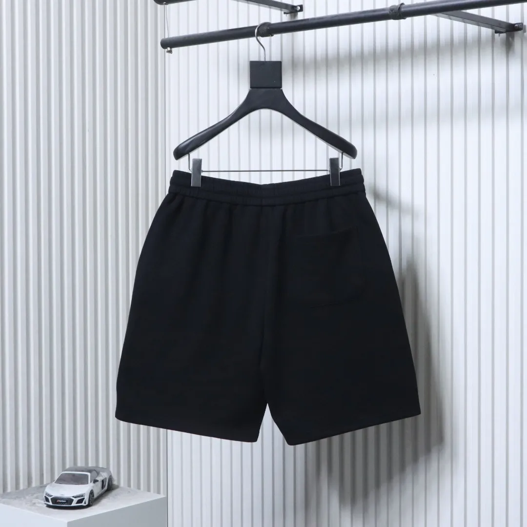 Badge and Letter Embroidered Knit Shorts - Rear View Black