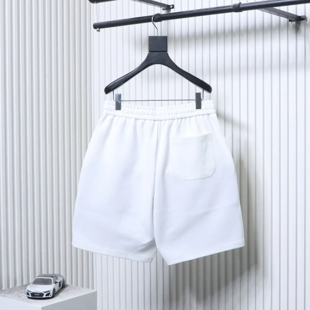 Badge and Letter Embroidered Knit Shorts - Rear View White