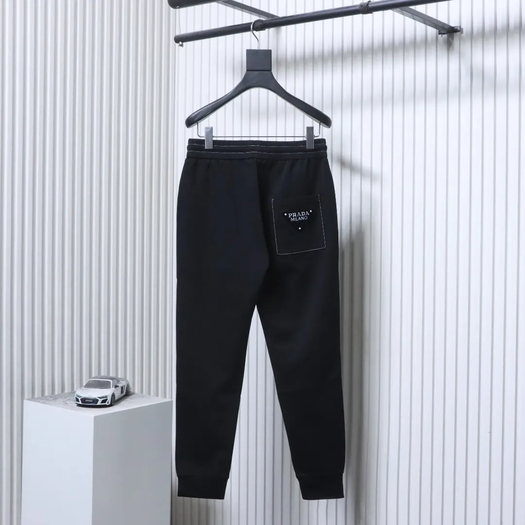 Casual Trousers with Triangle Logo Patch - Rear View Black