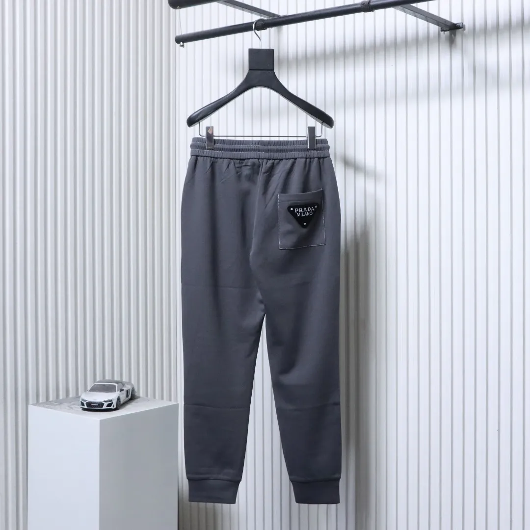 Casual Trousers with Triangle Logo Patch - Rear View Gray