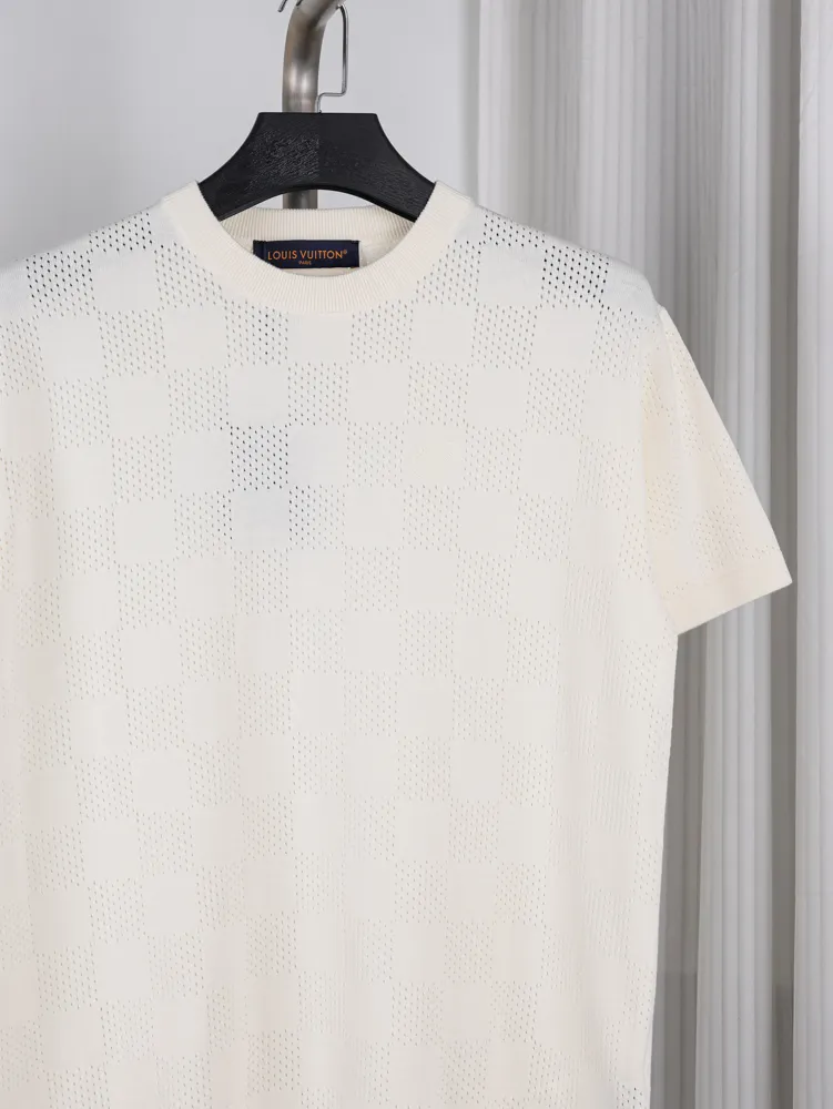 Checkered Openwork Knit T-Shirt - Details