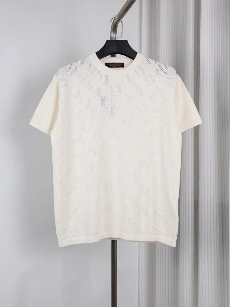 Checkered Openwork Knit T-Shirt