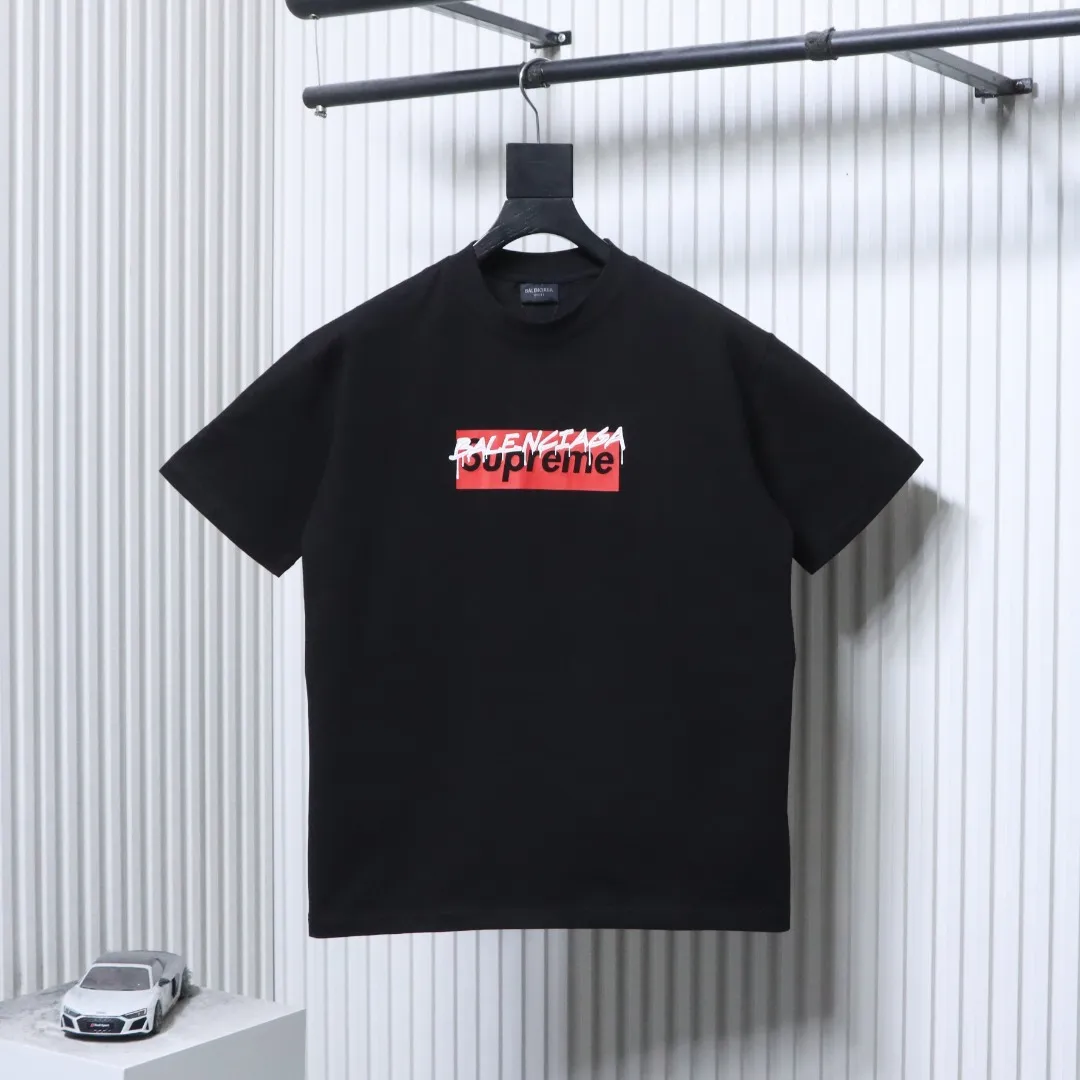 Collaboration Logo Print T-Shirt - Front View Black