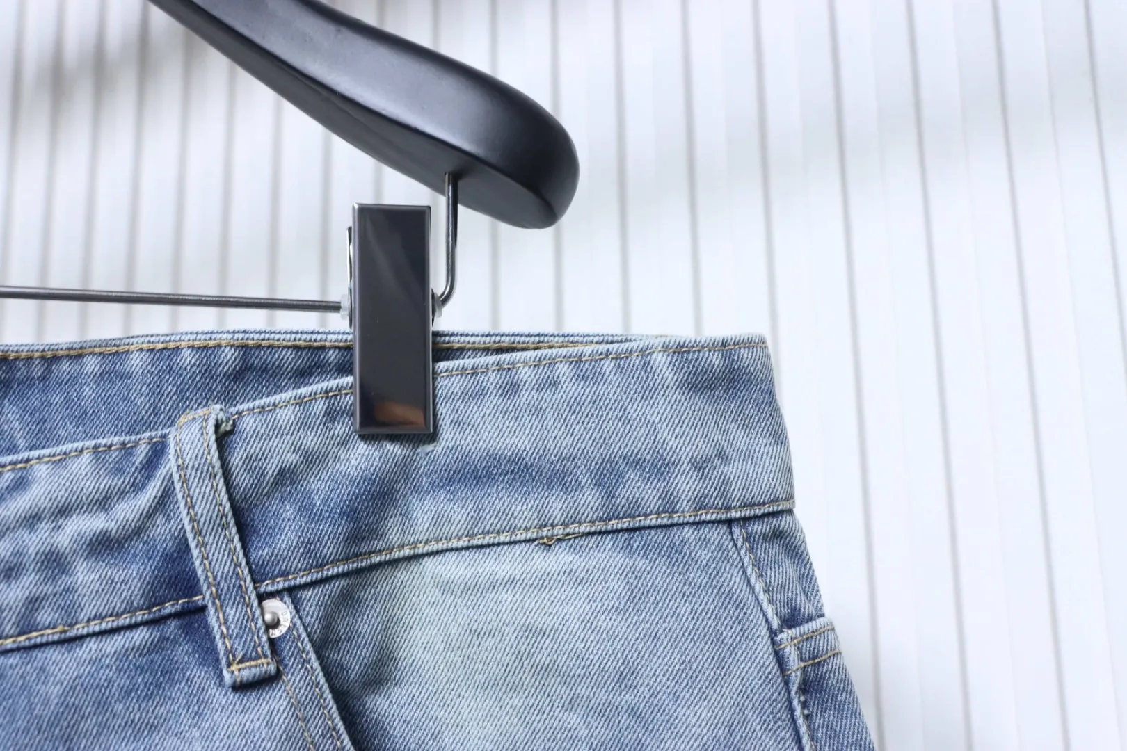 Distressed Denim Shorts - Angled Waistline Balenciaga Angled Waistline