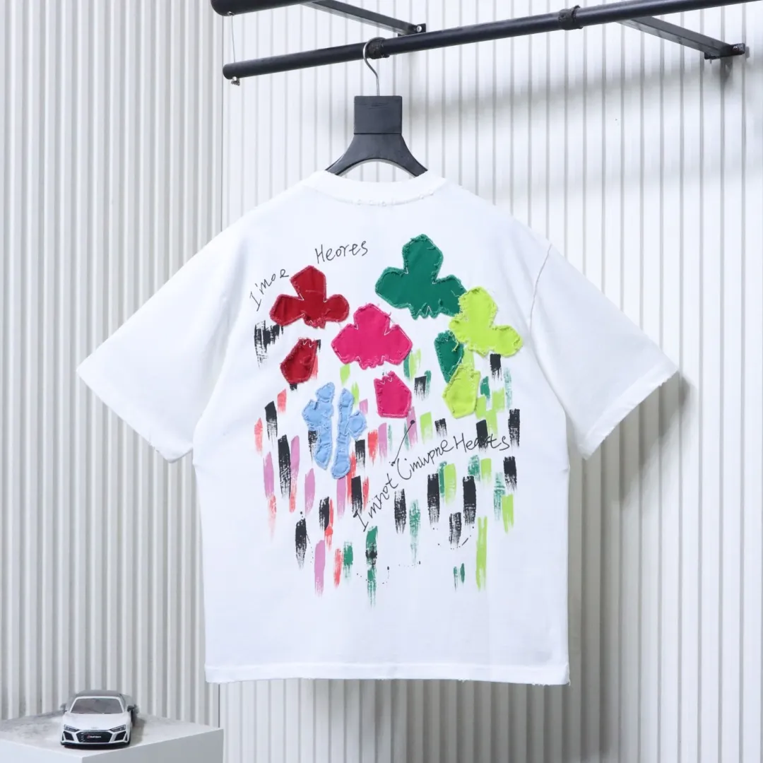 Floral Appliqué Embroidered T-Shirt - Rear View White