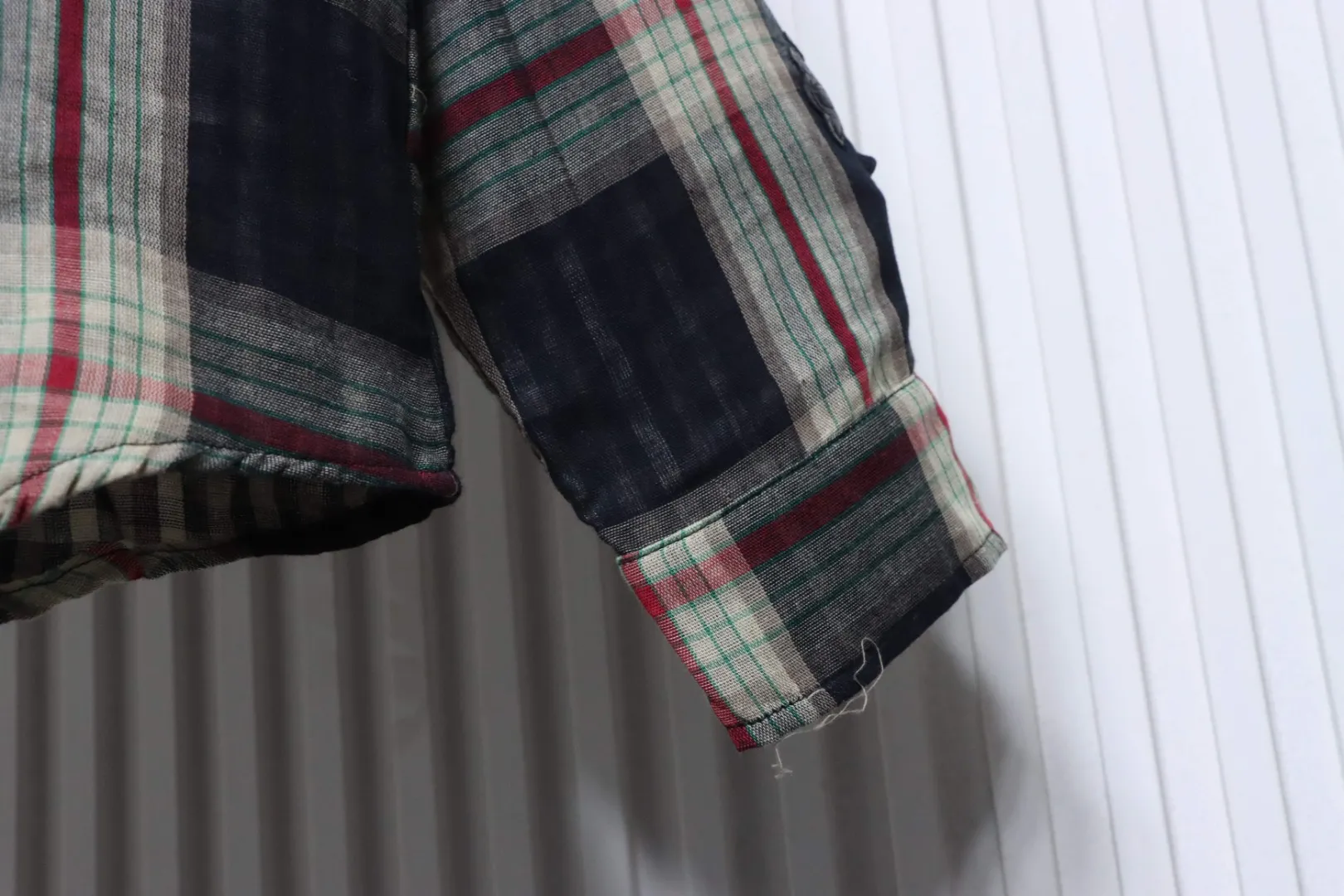 Leather Cross Patch Plaid Long Sleeve T-Shirt - Cuff