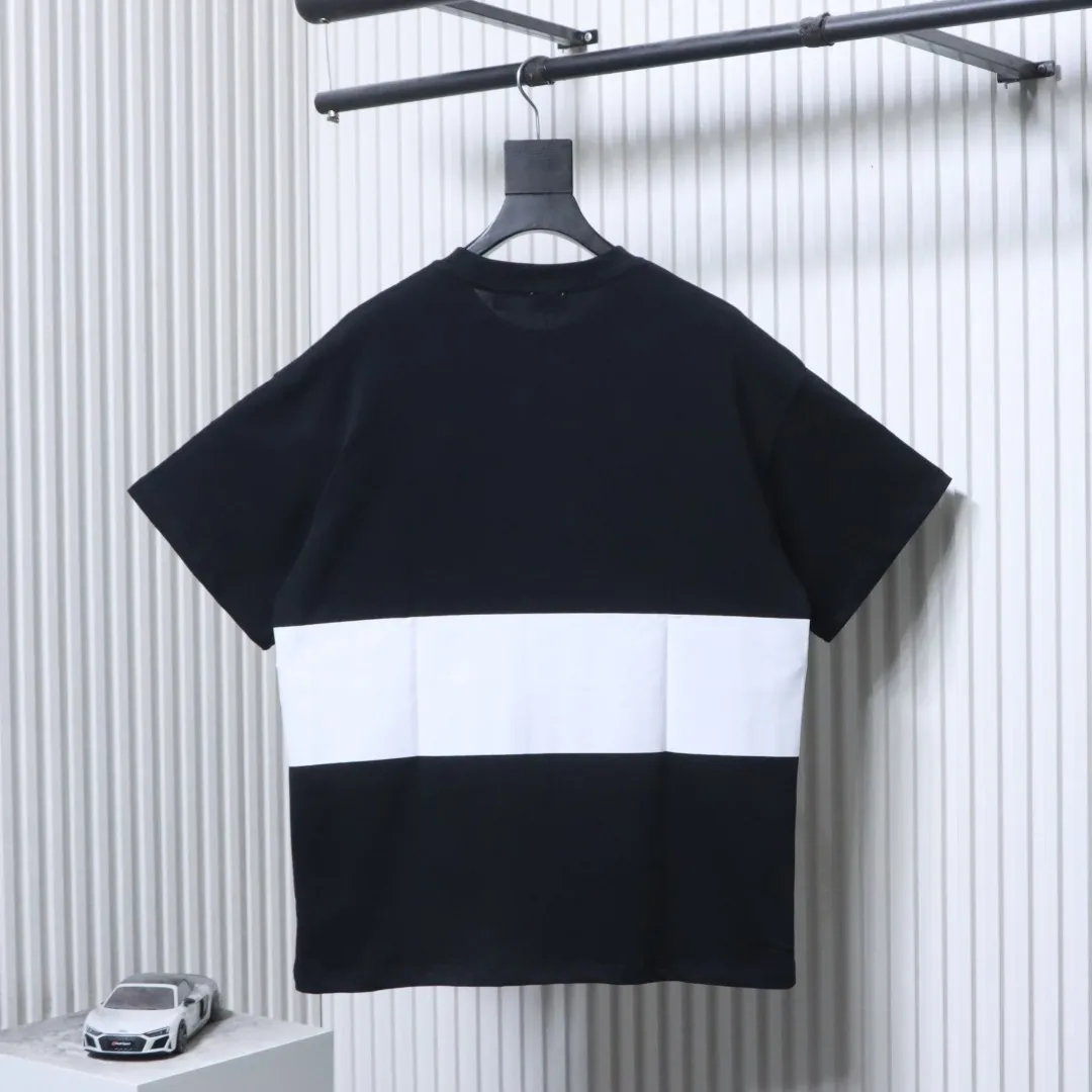Striped Horse Print Short Sleeve T-Shirt - Rear View Black