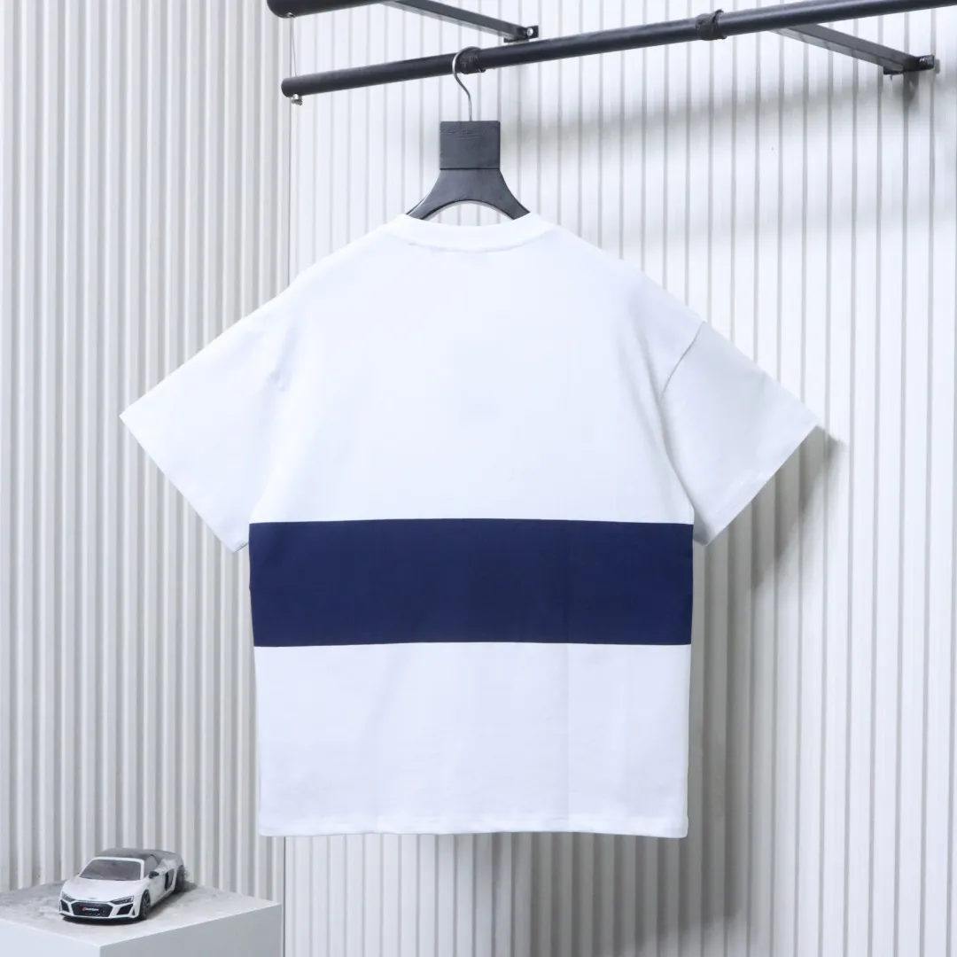 Striped Horse Print Short Sleeve T-Shirt - Rear View White