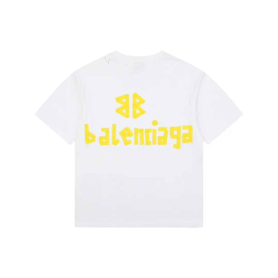 Yellow Tape Logo Print Oversized T-Shirt - Back