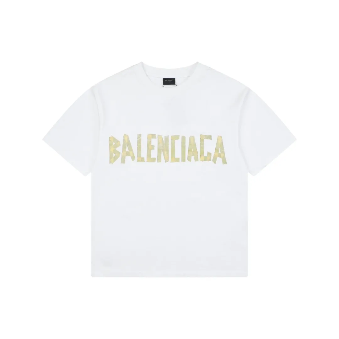 Yellow Tape Logo Print Oversized T-Shirt