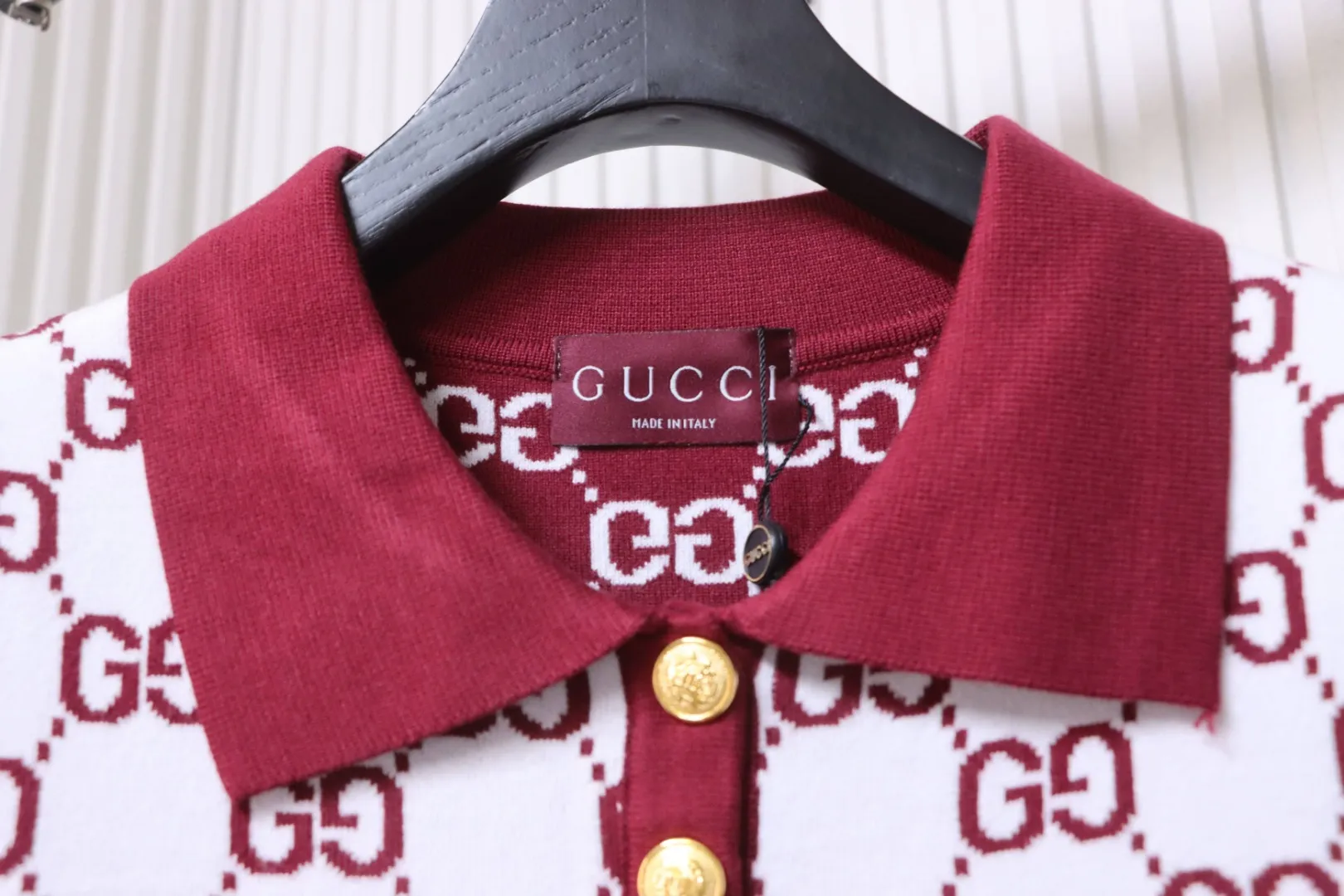 All-Over Jacquard Knit Polo T-Shirt - Buttons