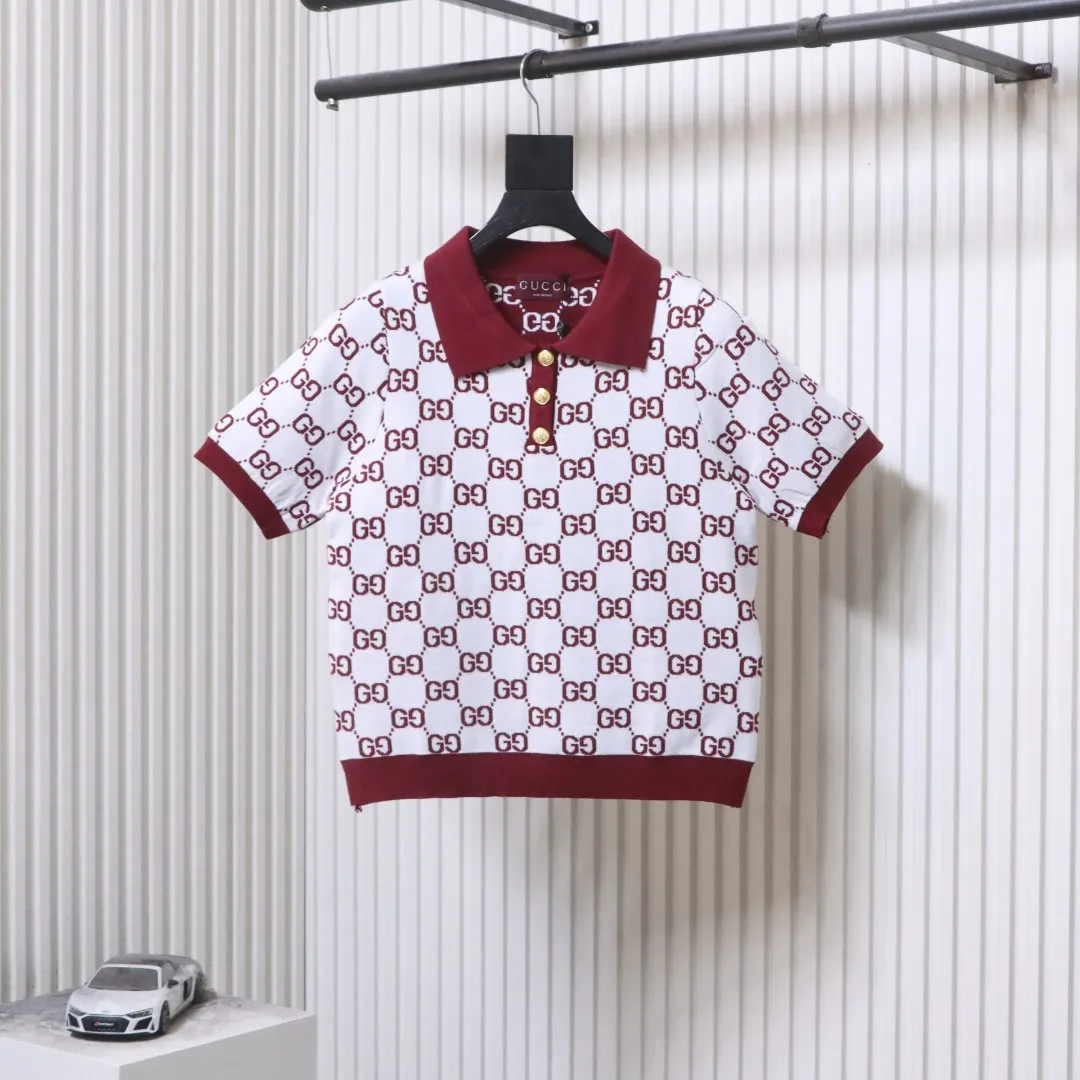 All-Over Jacquard Knit Polo T-Shirt - Front View White