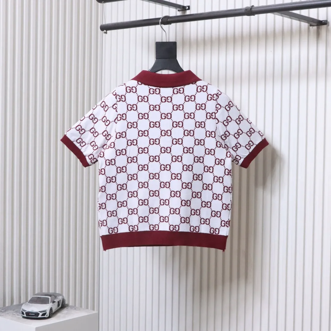 All-Over Jacquard Knit Polo T-Shirt - Rear View White