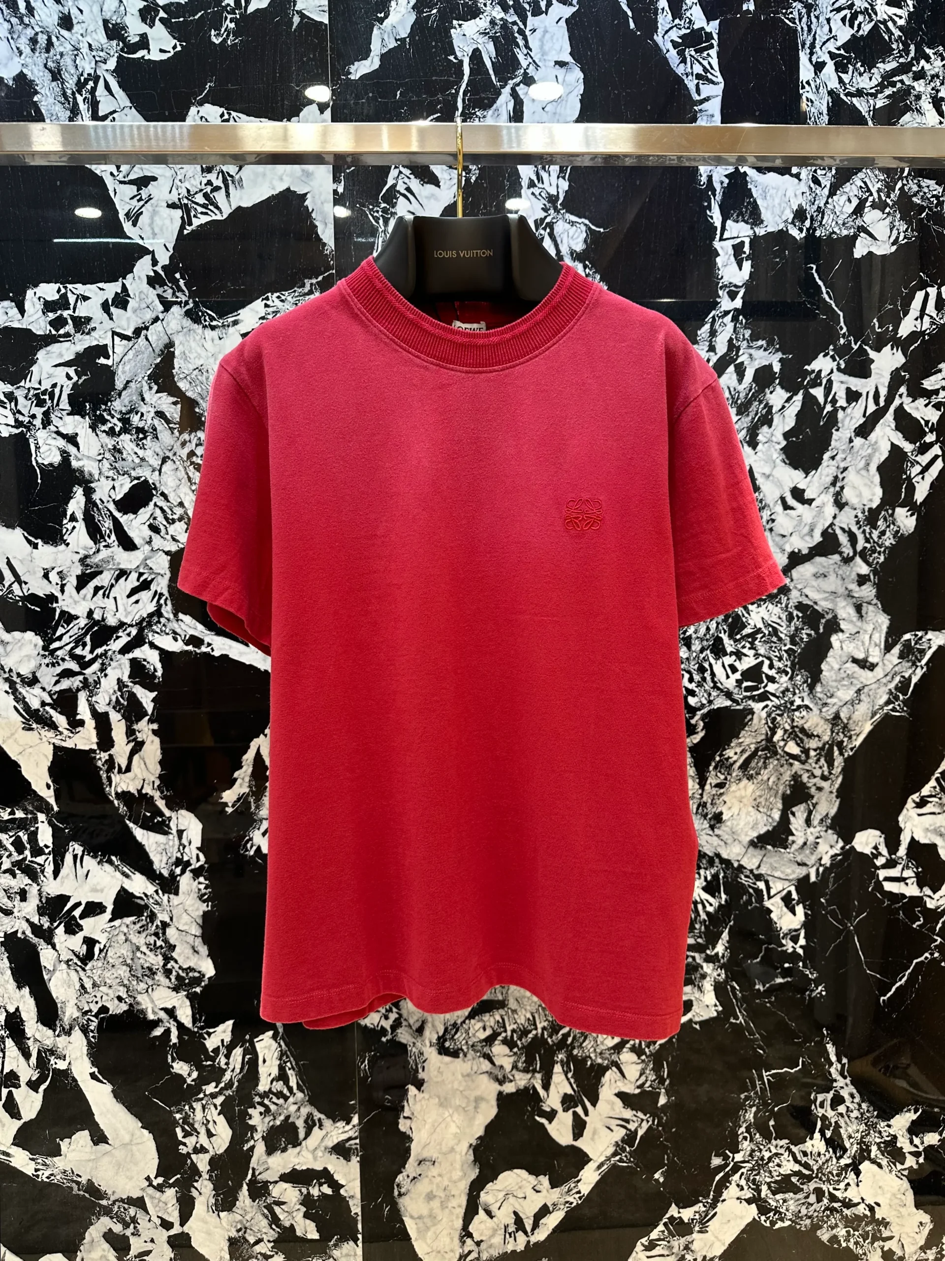 Anagram Embroidered Cotton T-Shirt - Front View Red