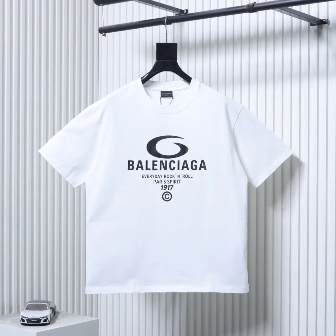 Balenciaga Circular Letter Print Distressed T-Shirt - Front View White