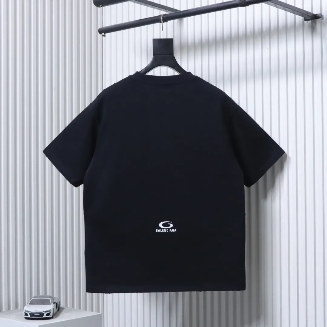 Balenciaga Circular Letter Print Distressed T-Shirt - Rear View Black