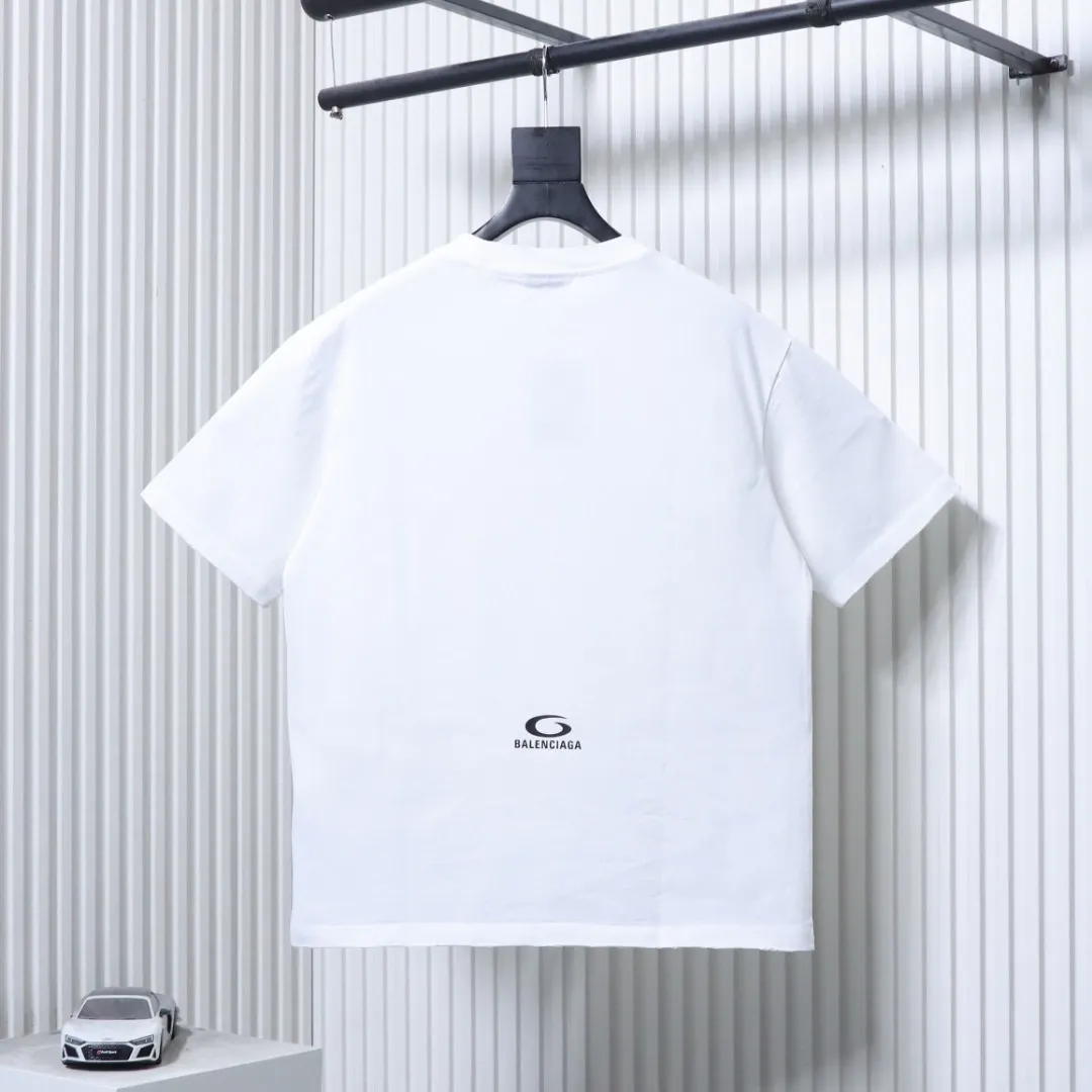Balenciaga Circular Letter Print Distressed T-Shirt - Rear View White