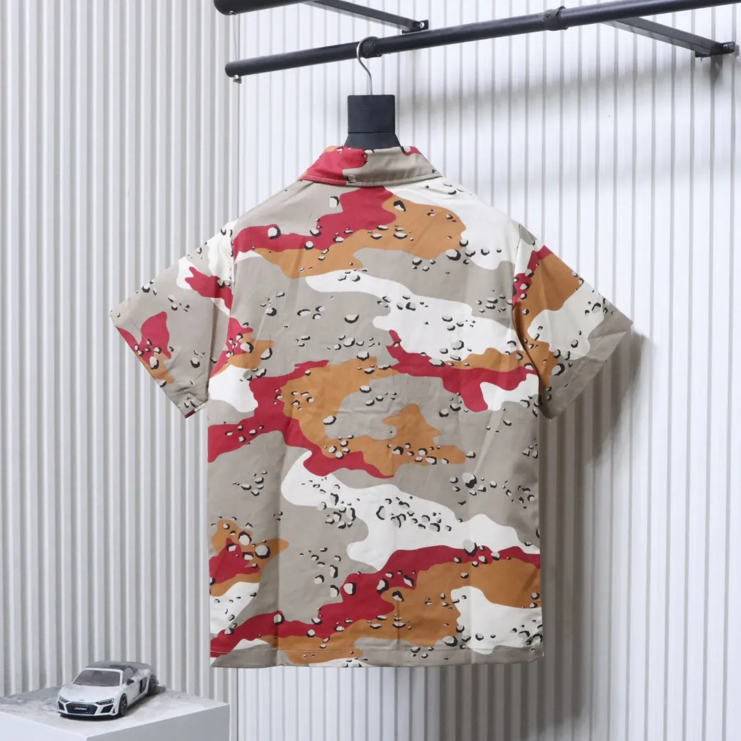 Camouflage Denim Short Sleeve Set - Rear View Beige