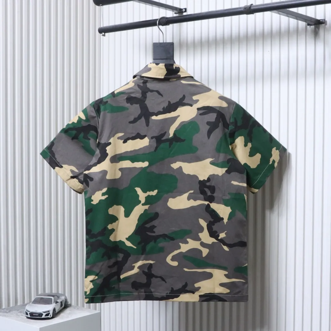 Camouflage Denim Short Sleeve Set - Rear View Green
